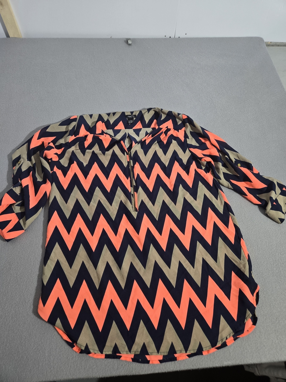 Rue21 Chevron Tunic - Coral, Black & Tan